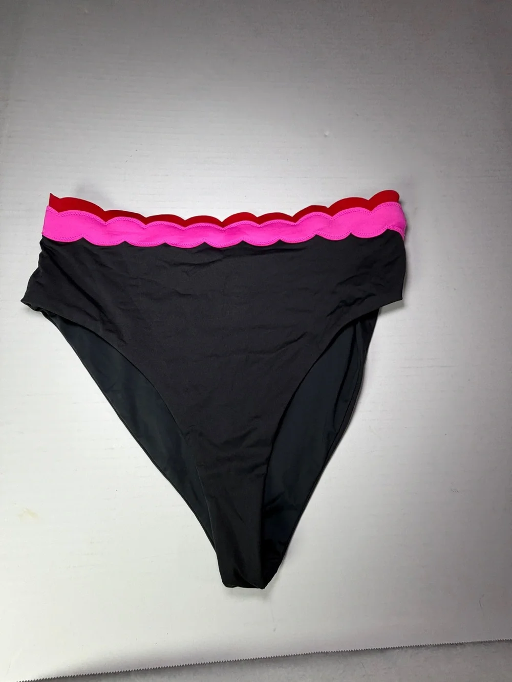 Beach Riot Black Bikini Bottom w Pink Scalloped trim NWOT
